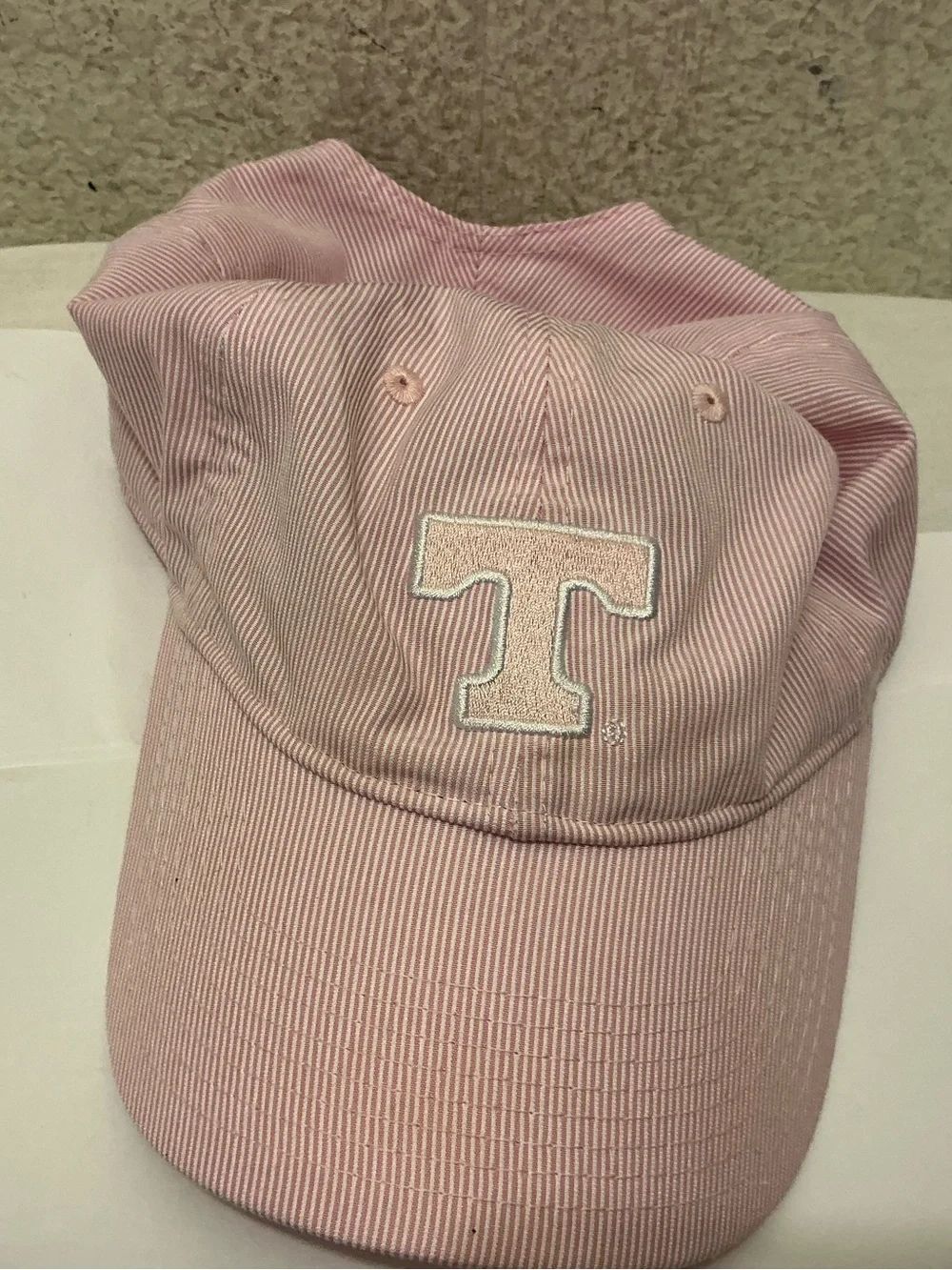 The Game Pink Striped Baseball Cap with 'T’Logo Patch